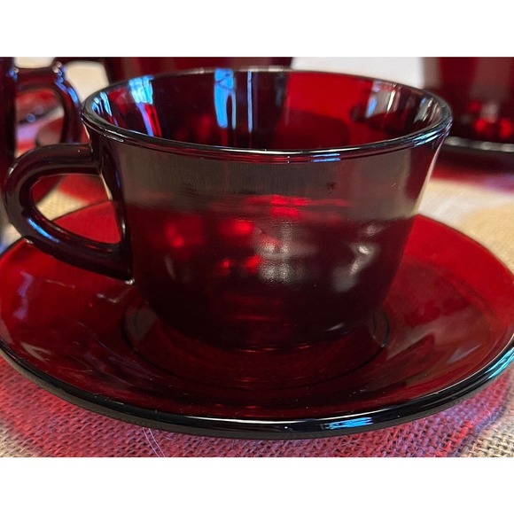 Ruby Red 14-Piece Coffee Set Anchor Hocking Cups Saucers Creamer Open Sugar Bowl - Picture 3 of 10